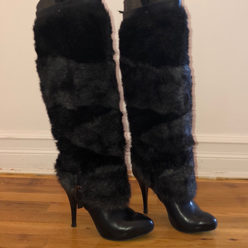 Guess black multi leather fur boots
